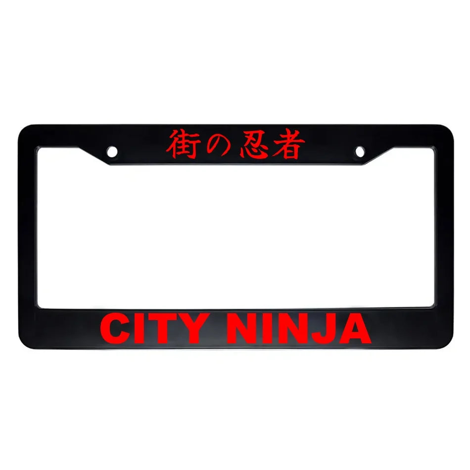 City Ninja ABS Black Plastic Kanji Japanese License Plate Frame - Red Text
