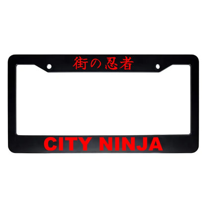 City Ninja ABS Black Plastic Kanji Japanese License Plate Frame - Red Text