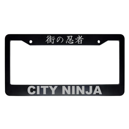 City Ninja ABS Black Plastic Kanji Japanese License Plate Frame - Silver Text