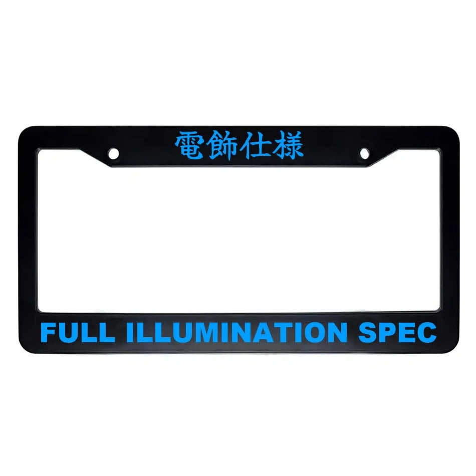 Full Illumination Spec ABS Black Plastic Kanji Japanese License Plate Frame - Blue Text