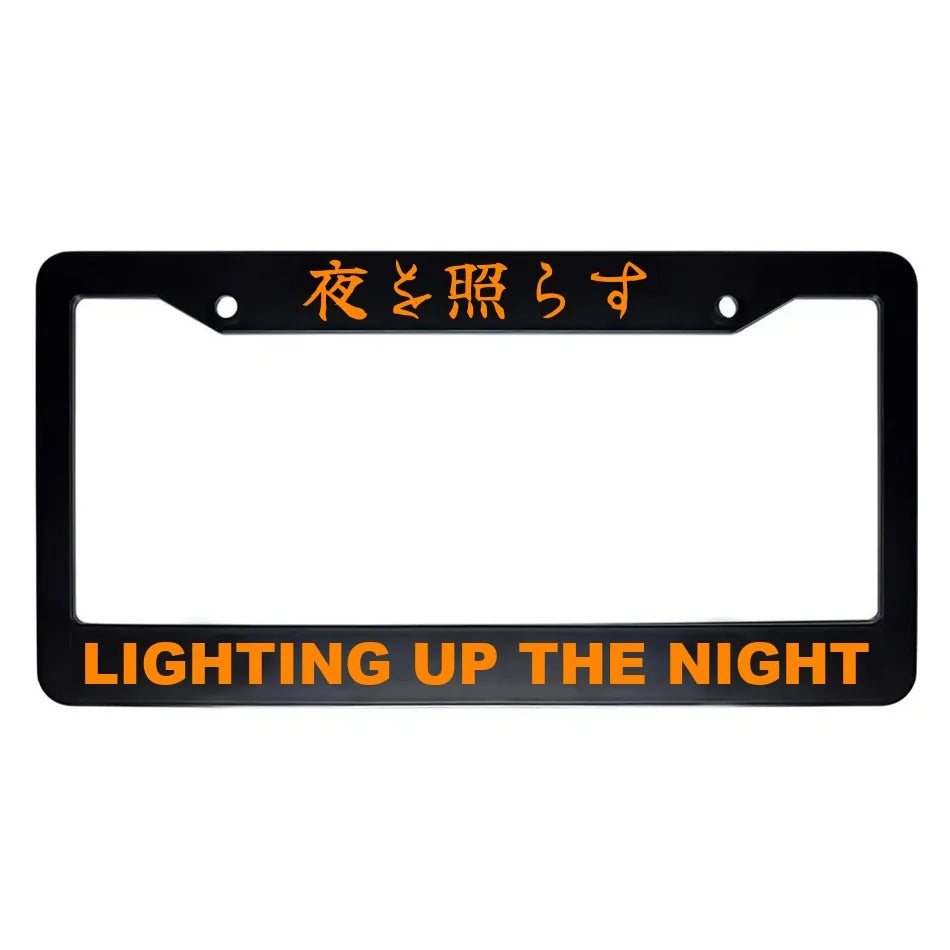 Lighting Up the Night ABS Black Plastic Kanji Japanese License Plate Frame - Orange Text