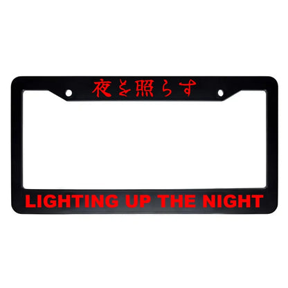 Lighting Up the Night ABS Black Plastic Kanji Japanese License Plate Frame - Red Text