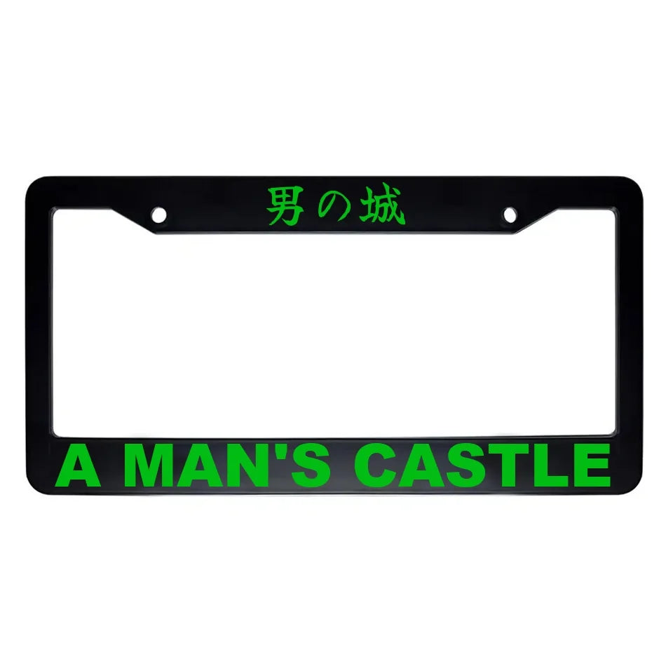 A Man's Castle ABS Black Plastic Kanji Japanese License Plate Frame - Green Text