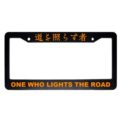 One Who Lights the Road ABS Black Plastic Kanji Japanese License Plate Frame - Orange Text