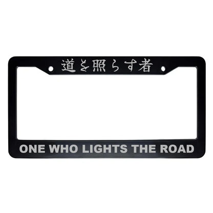 One Who Lights the Road ABS Black Plastic Kanji Japanese License Plate Frame - Silver Text