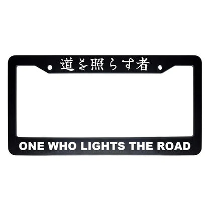 One Who Lights the Road ABS Black Plastic Kanji Japanese License Plate Frame - White Text