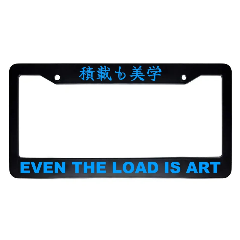 Even the Load Is Art ABS Black Plastic Kanji Japanese License Plate Frame - Blue Text