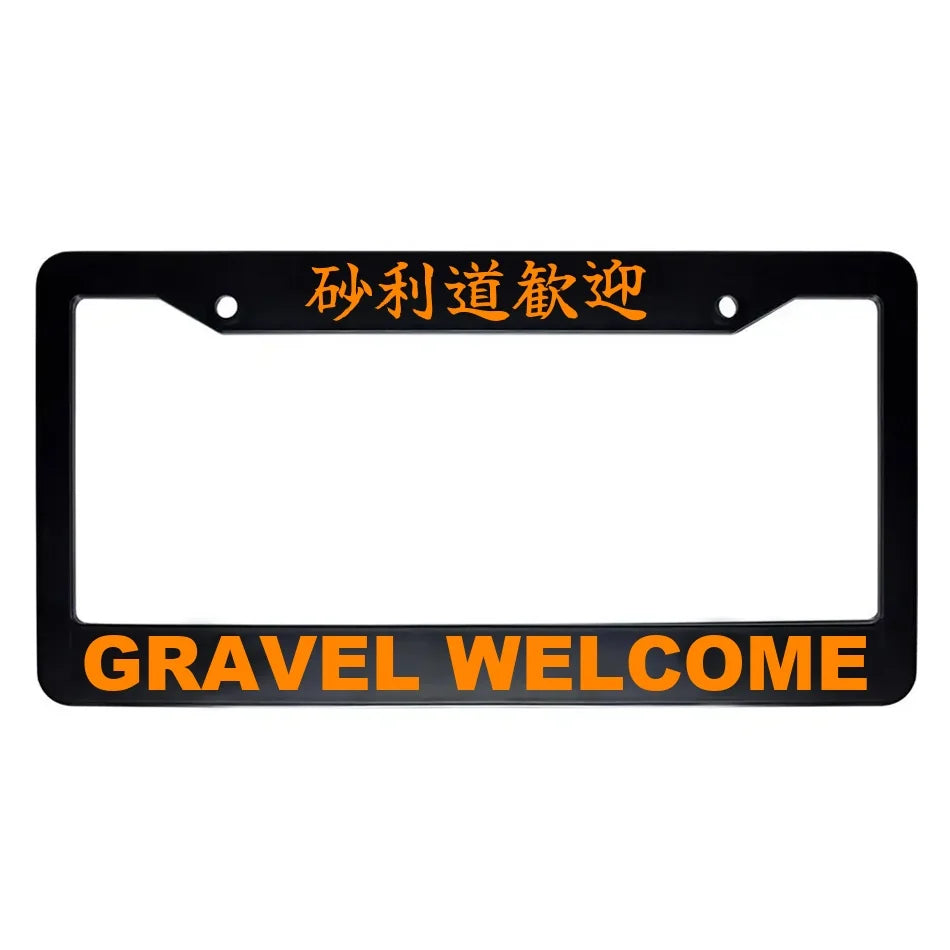 Gravel Welcome ABS Black Plastic Kanji Japanese License Plate Frame - Orange Text