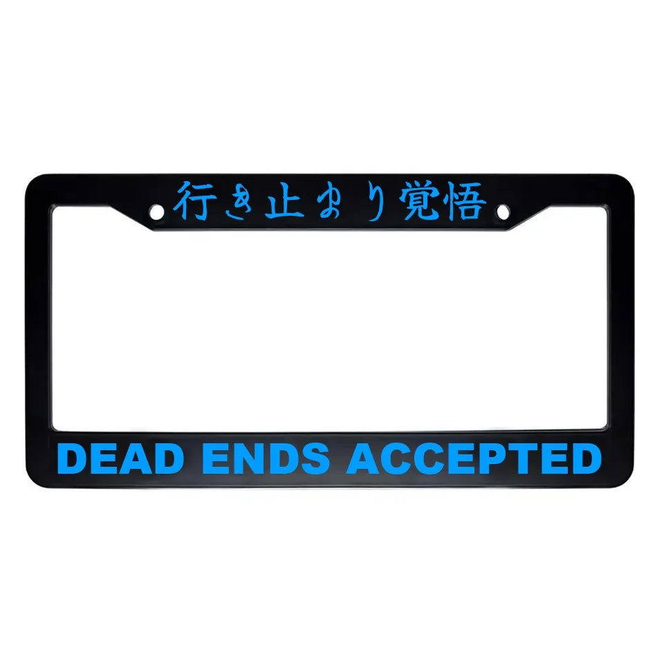 Dead Ends Accepted ABS Black Plastic Kanji Japanese License Plate Frame - Blue Text