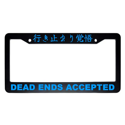 Dead Ends Accepted ABS Black Plastic Kanji Japanese License Plate Frame - Blue Text