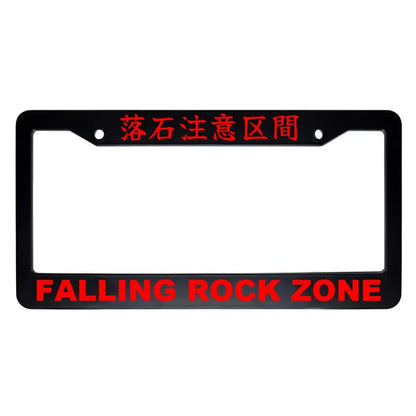 Falling Rock Zone ABS Black Plastic Kanji Japanese License Plate Frame - Red Text