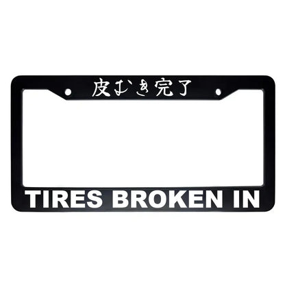 Tires Broken in ABS Black Plastic Kanji Japanese License Plate Frame - White Text