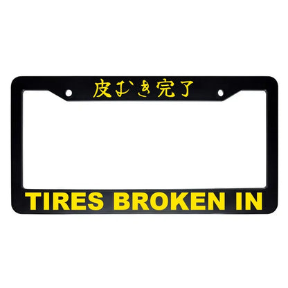 Tires Broken in ABS Black Plastic Kanji Japanese License Plate Frame - Yellow Text