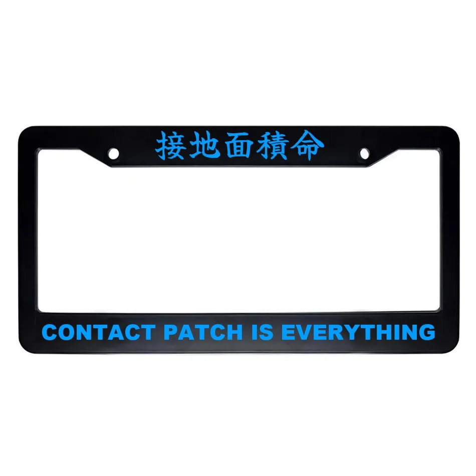 Contact Patch Is Everything ABS Black Plastic Kanji Japanese License Plate Frame - Blue Text