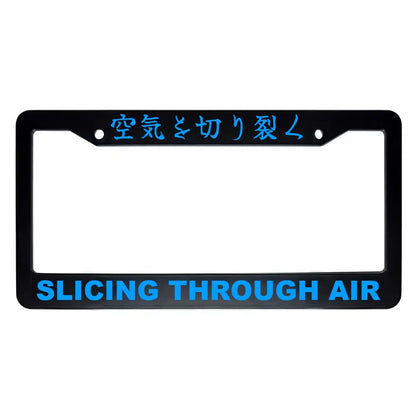 Slicing Through Air ABS Black Plastic Kanji Japanese License Plate Frame - Blue Text