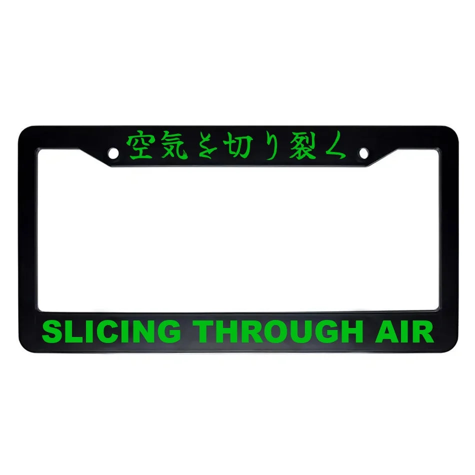 Slicing Through Air ABS Black Plastic Kanji Japanese License Plate Frame - Green Text