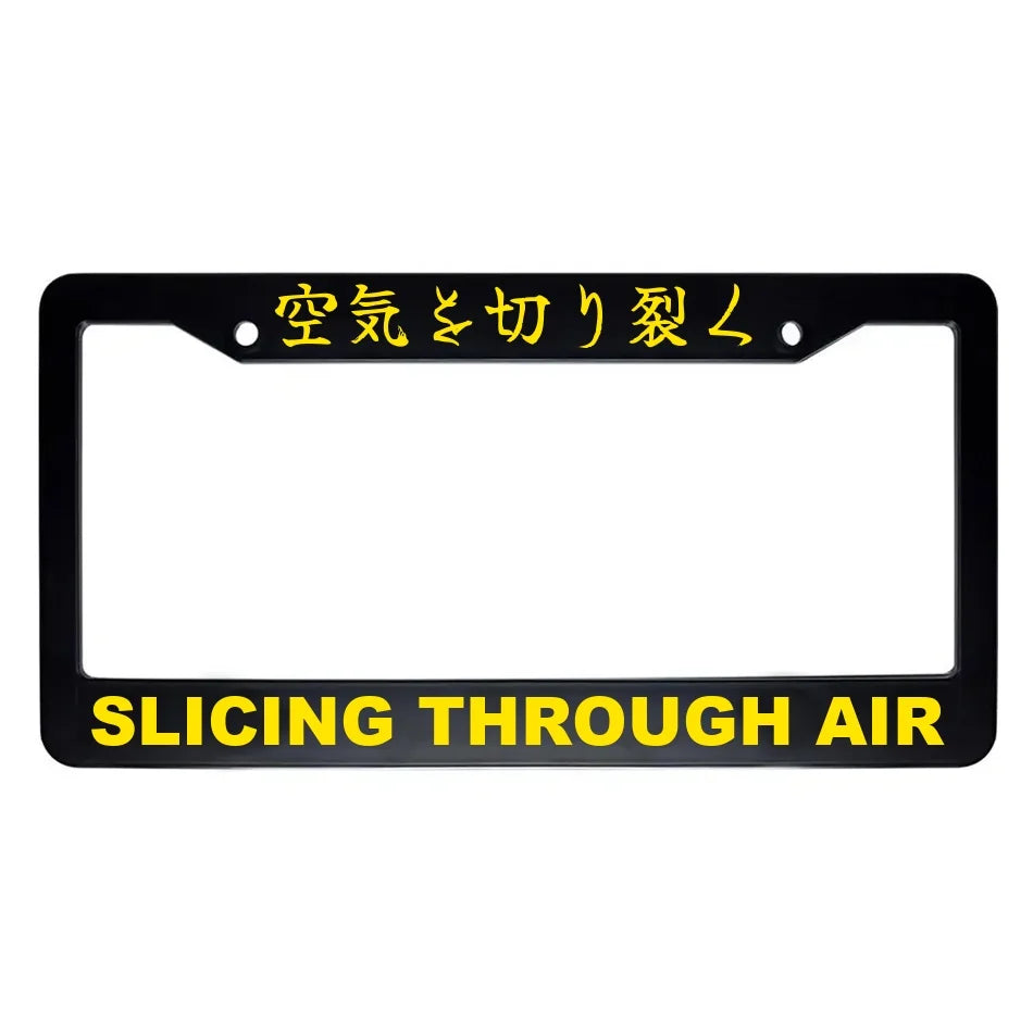 Slicing Through Air ABS Black Plastic Kanji Japanese License Plate Frame - Yellow Text