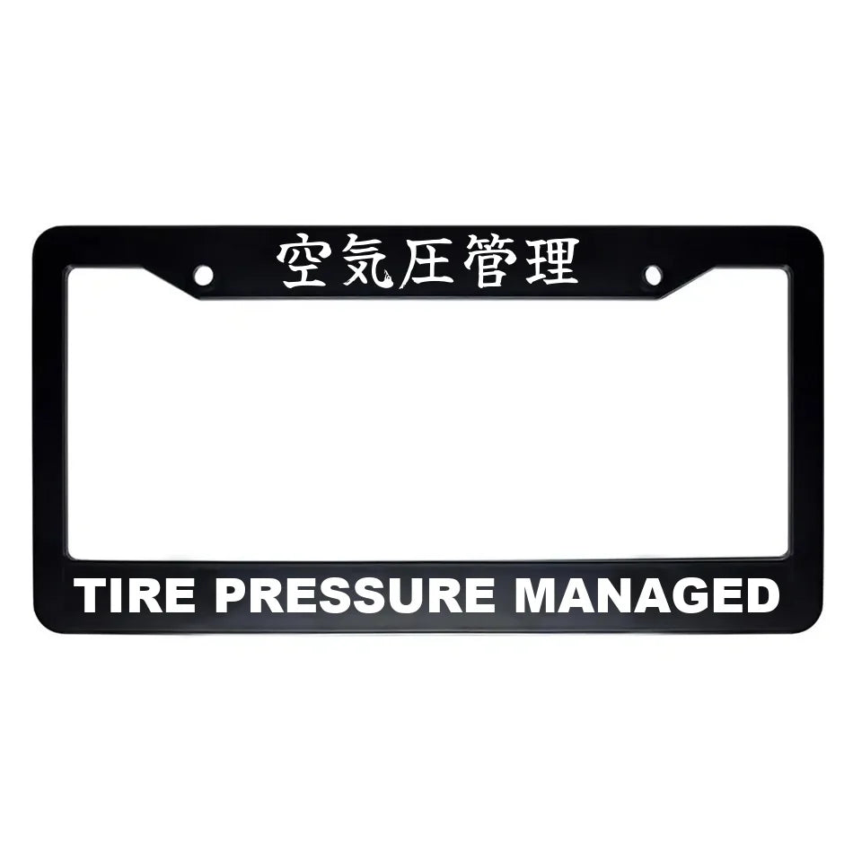 Tire Pressure Managed ABS Black Plastic Kanji Japanese License Plate Frame - White Text