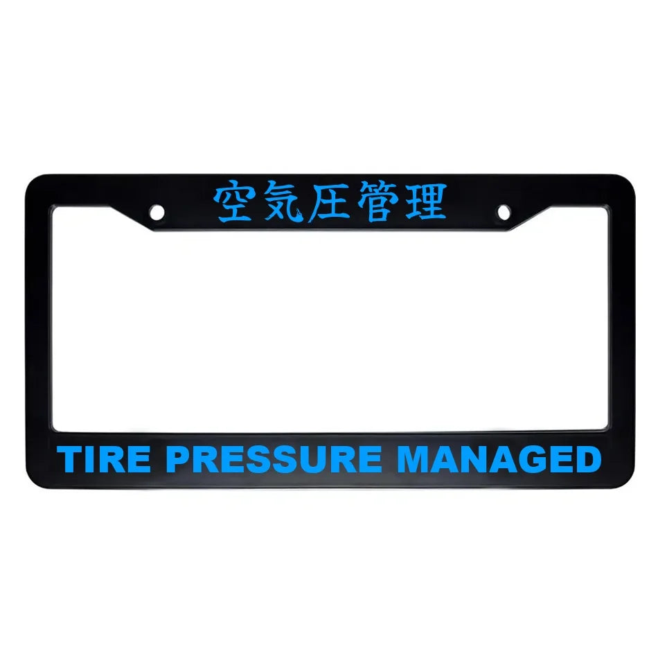 Tire Pressure Managed ABS Black Plastic Kanji Japanese License Plate Frame - Blue Text