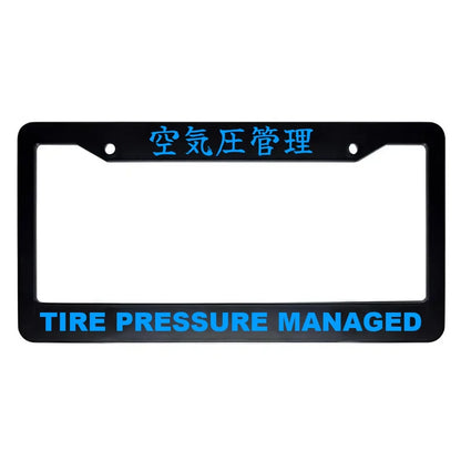 Tire Pressure Managed ABS Black Plastic Kanji Japanese License Plate Frame - Blue Text