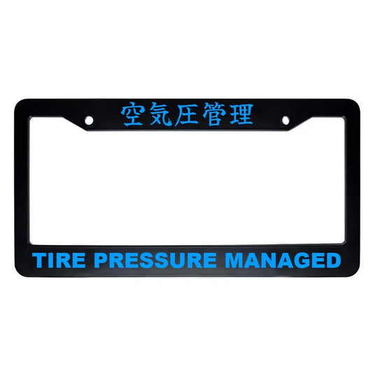 Tire Pressure Managed ABS Black Plastic Kanji Japanese License Plate Frame - Blue Text