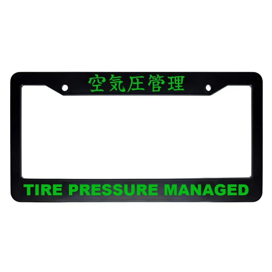 Tire Pressure Managed ABS Black Plastic Kanji Japanese License Plate Frame - Green Text