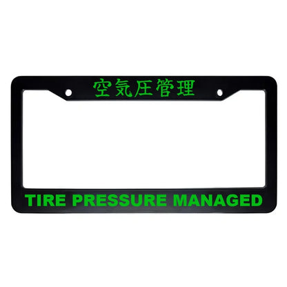 Tire Pressure Managed ABS Black Plastic Kanji Japanese License Plate Frame - Green Text