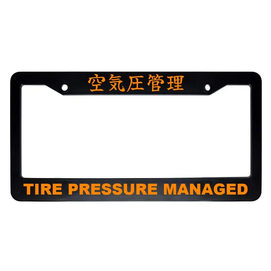 Tire Pressure Managed ABS Black Plastic Kanji Japanese License Plate Frame - Orange Text