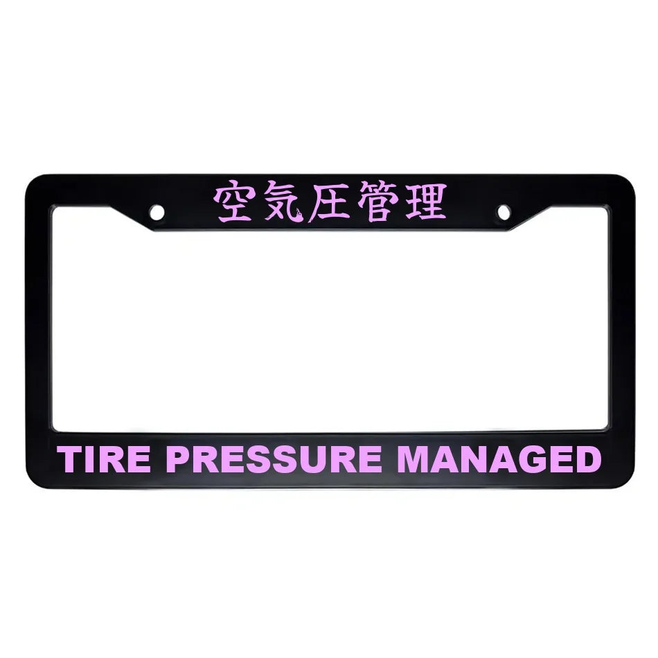 Tire Pressure Managed ABS Black Plastic Kanji Japanese License Plate Frame - Pink Text