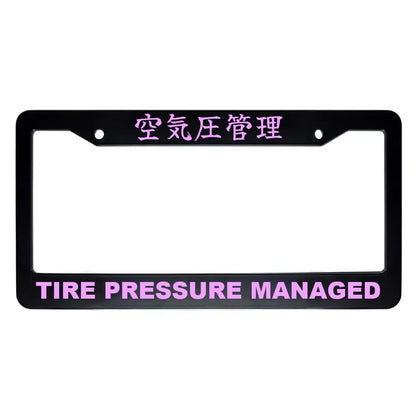 Tire Pressure Managed ABS Black Plastic Kanji Japanese License Plate Frame - Pink Text