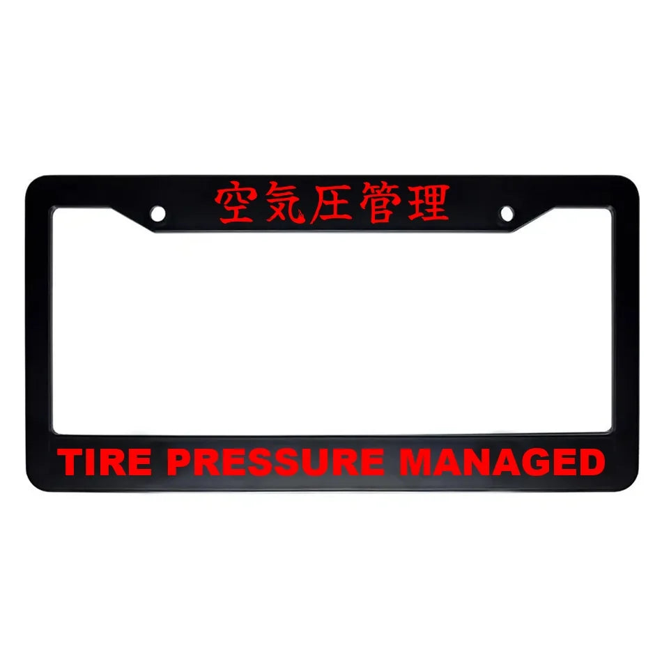 Tire Pressure Managed ABS Black Plastic Kanji Japanese License Plate Frame - Red Text
