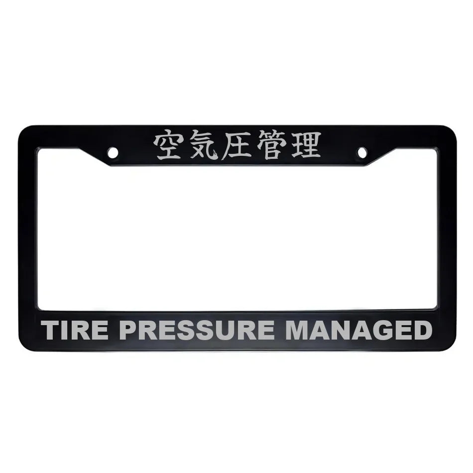 Tire Pressure Managed ABS Black Plastic Kanji Japanese License Plate Frame - Silver Text