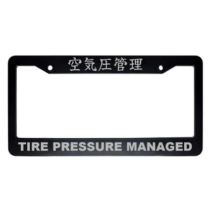 Tire Pressure Managed ABS Black Plastic Kanji Japanese License Plate Frame - Silver Text