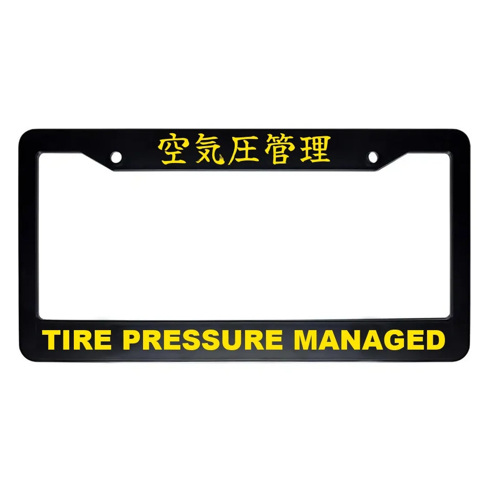 Tire Pressure Managed ABS Black Plastic Kanji Japanese License Plate Frame - Yellow Text