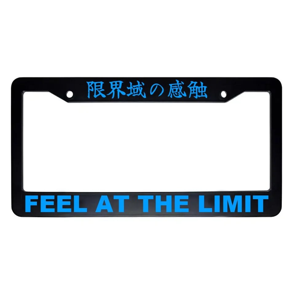 Feel at the Limit ABS Black Plastic Kanji Japanese License Plate Frame - Blue Text