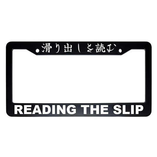 Reading the Slip ABS Black Plastic Kanji Japanese License Plate Frame - White Text
