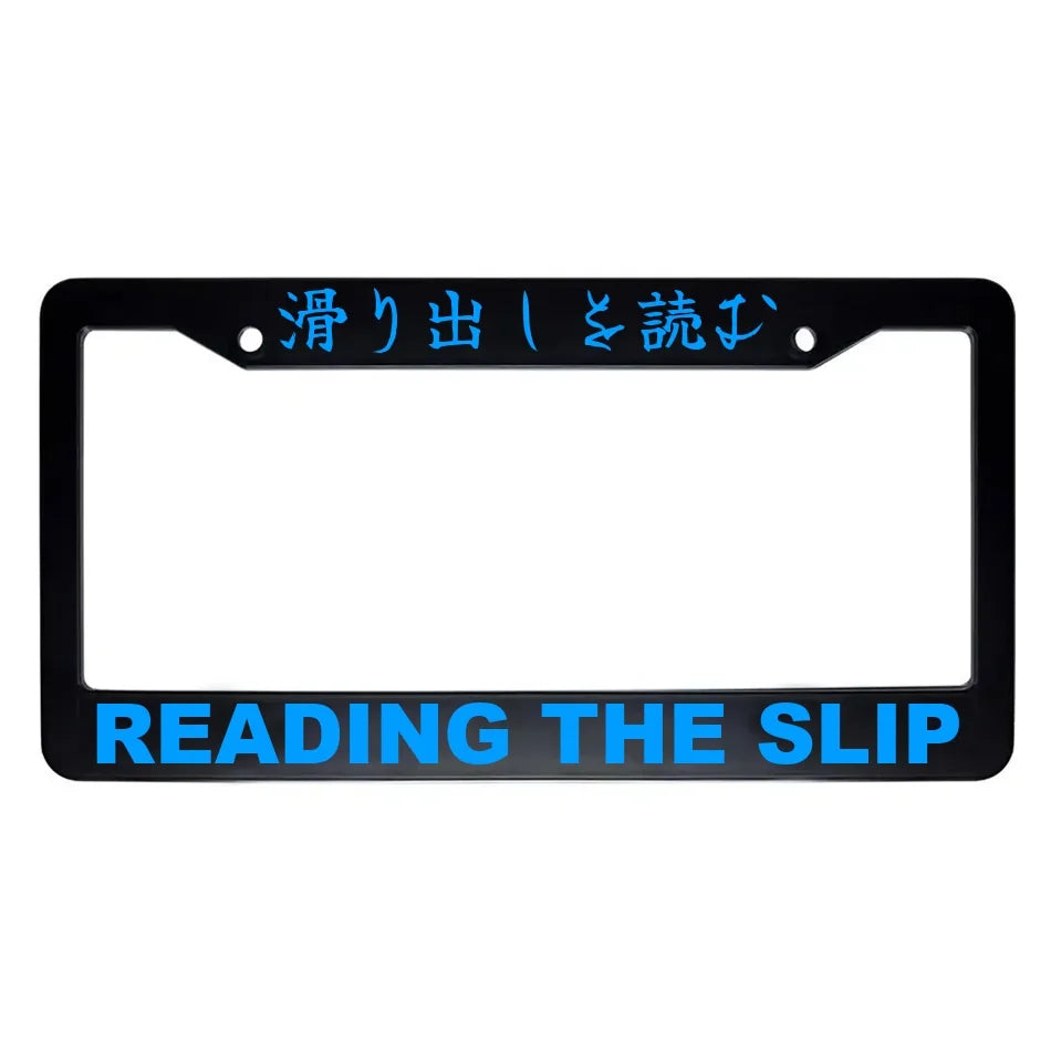 Reading the Slip ABS Black Plastic Kanji Japanese License Plate Frame - Blue Text