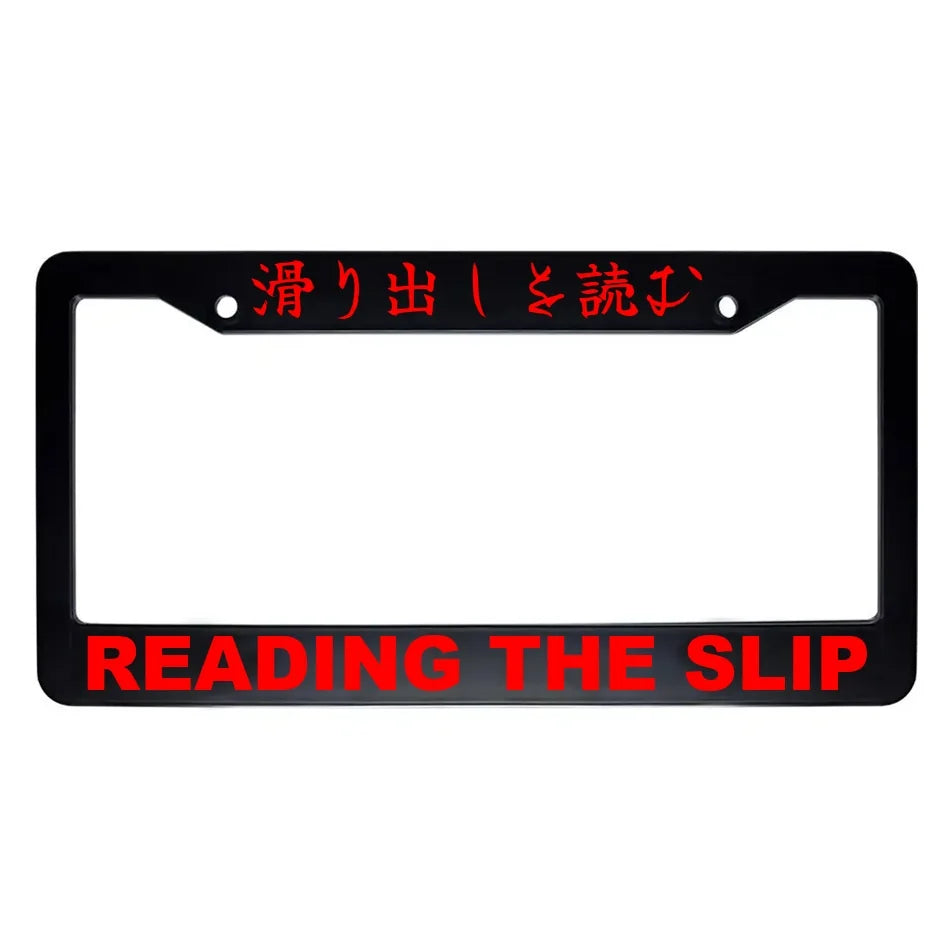Reading the Slip ABS Black Plastic Kanji Japanese License Plate Frame - Red Text