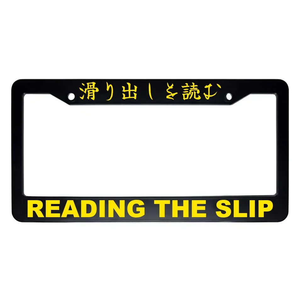 Reading the Slip ABS Black Plastic Kanji Japanese License Plate Frame - Yellow Text
