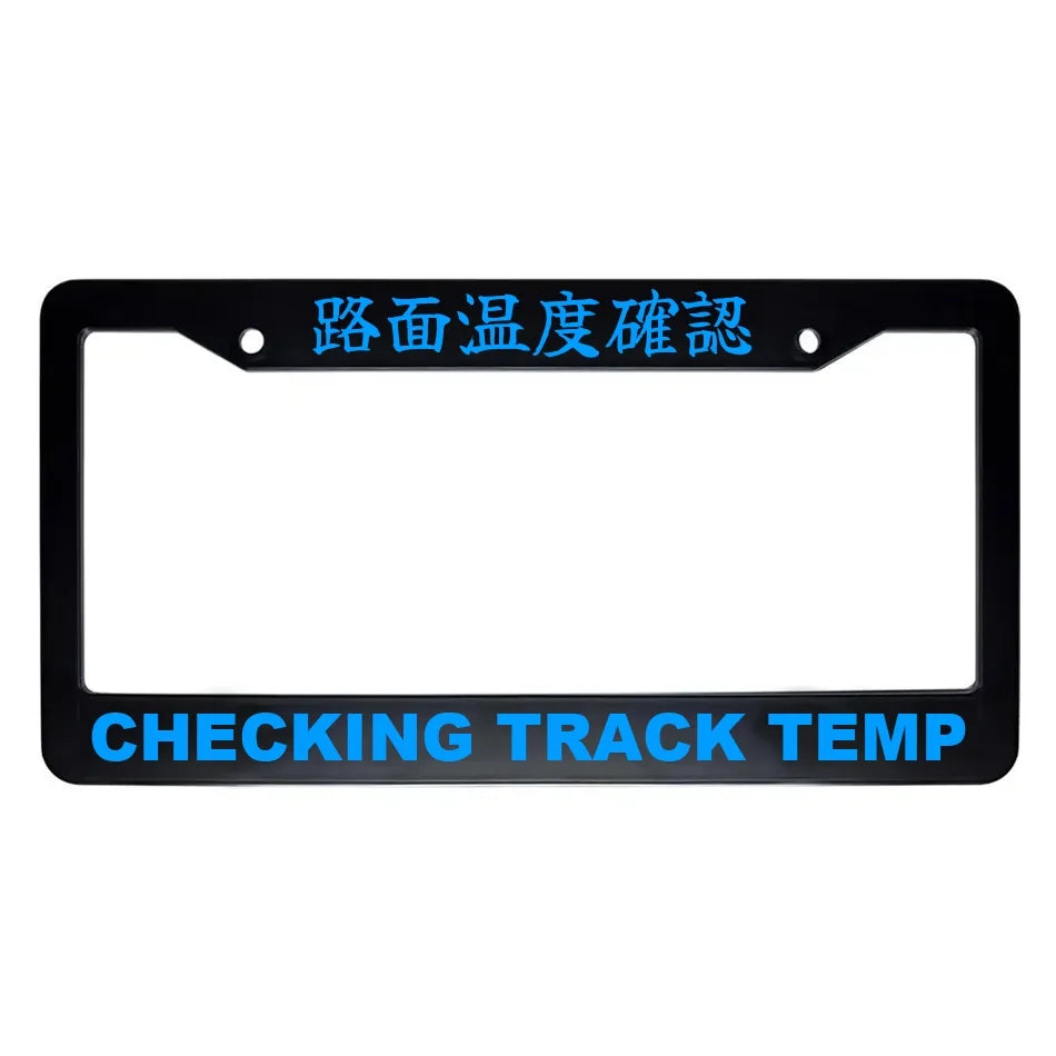 Checking Track Temp ABS Black Plastic Kanji Japanese License Plate Frame - Blue Text