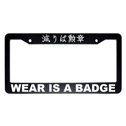 Wear Is a Badge ABS Black Plastic Kanji Japanese License Plate Frame - White Text