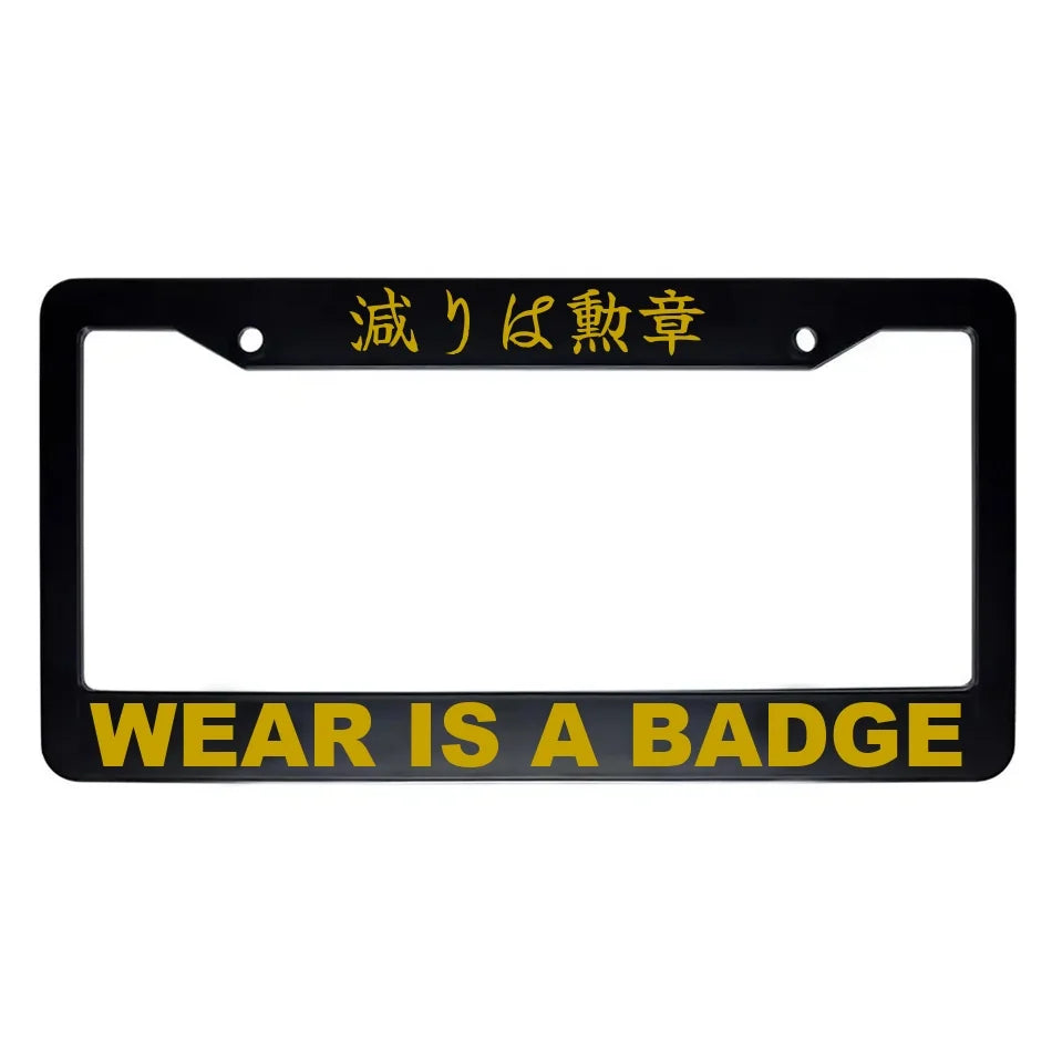 Wear Is a Badge ABS Black Plastic Kanji Japanese License Plate Frame - Gold Text