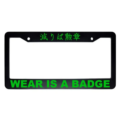 Wear Is a Badge ABS Black Plastic Kanji Japanese License Plate Frame - Green Text