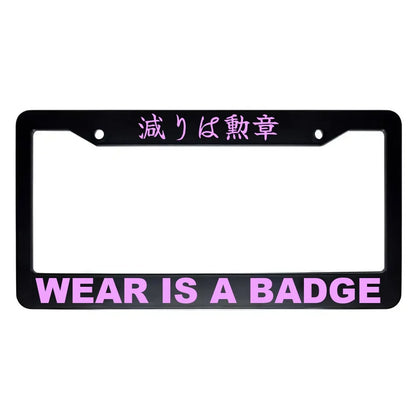 Wear Is a Badge ABS Black Plastic Kanji Japanese License Plate Frame - Pink Text