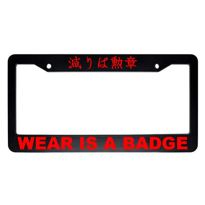 Wear Is a Badge ABS Black Plastic Kanji Japanese License Plate Frame - Red Text