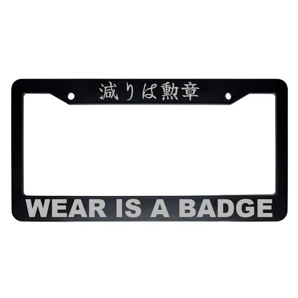 Wear Is a Badge ABS Black Plastic Kanji Japanese License Plate Frame - Silver Text