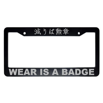 Wear Is a Badge ABS Black Plastic Kanji Japanese License Plate Frame - Silver Text
