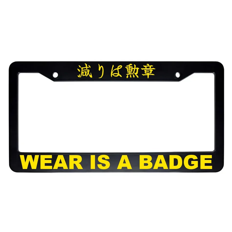 Wear Is a Badge ABS Black Plastic Kanji Japanese License Plate Frame - Yellow Text
