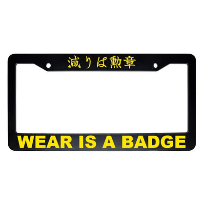 Wear Is a Badge ABS Black Plastic Kanji Japanese License Plate Frame - Yellow Text