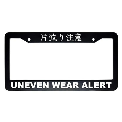 Uneven Wear Alert ABS Black Plastic Kanji Japanese License Plate Frame - White Text
